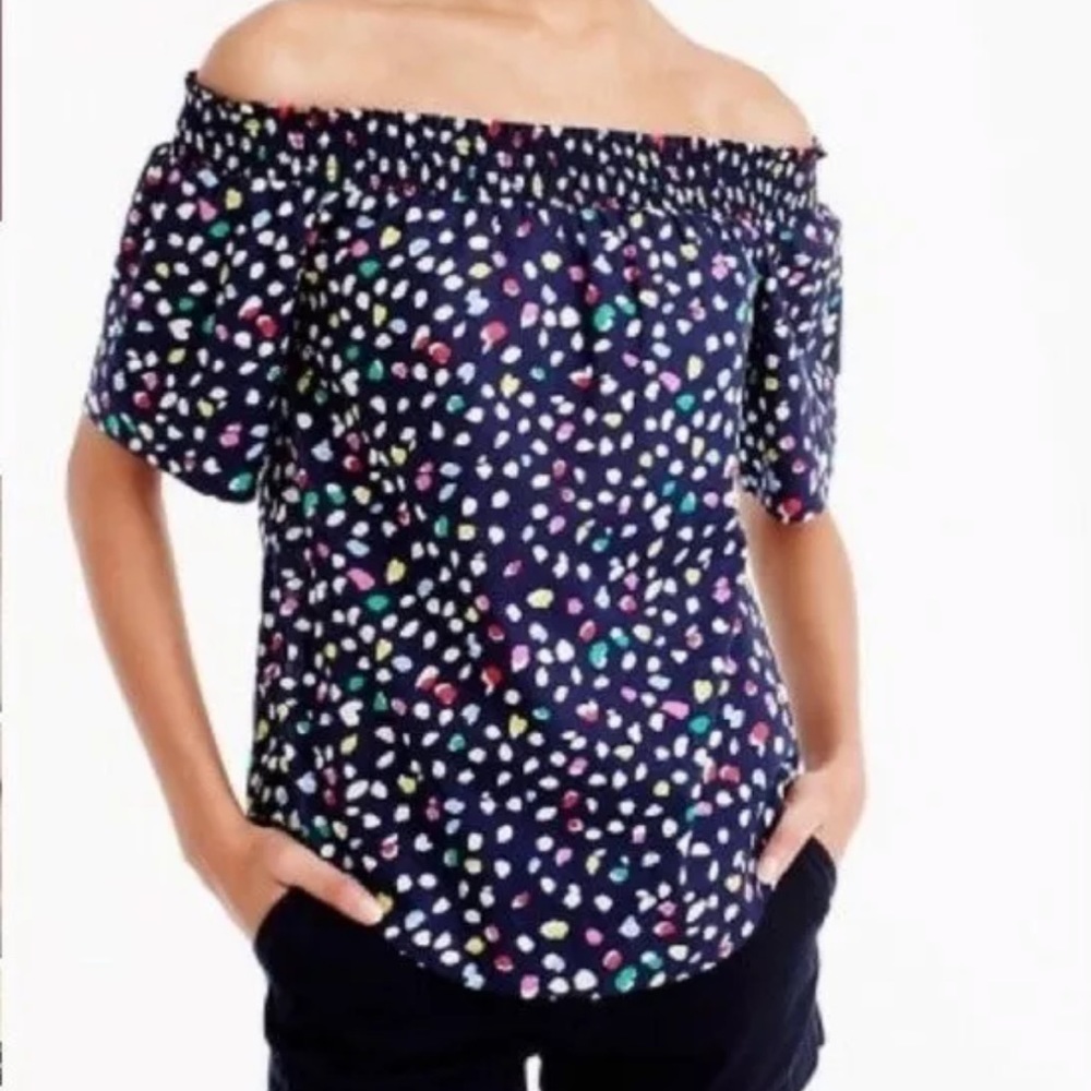 J Crew Off Shoulder Navy Confetti Top 00